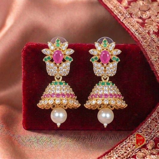 Floral AD Cone Pearl Jhumki