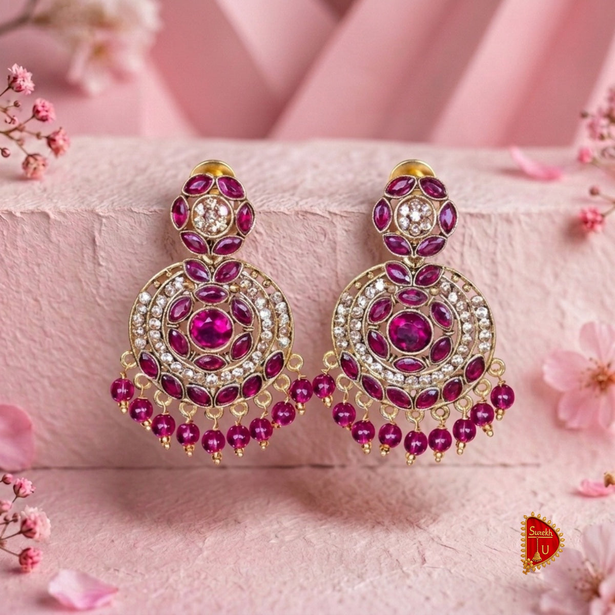 Pinkish Wine Chandbali