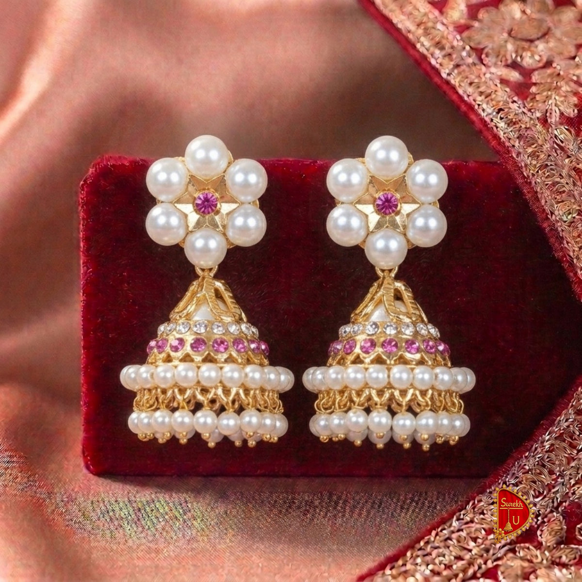 Moti Maharashtrian Pink stud Jhumki