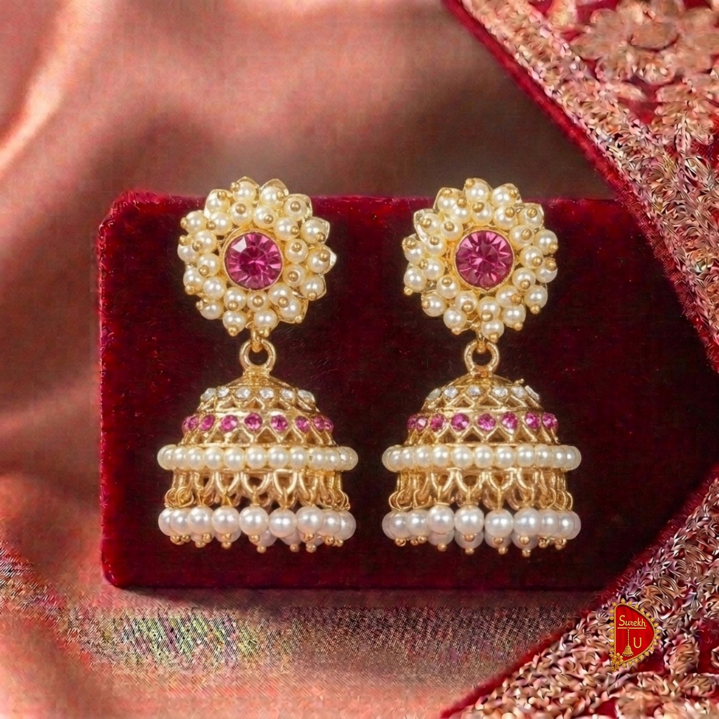 Maharastrian Pink Stud Pearl Jhumki