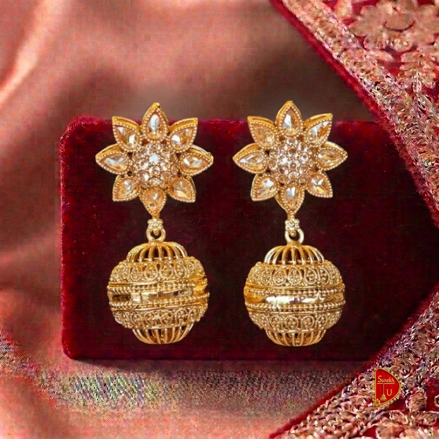 Floral Rosegold Ball Jhumki