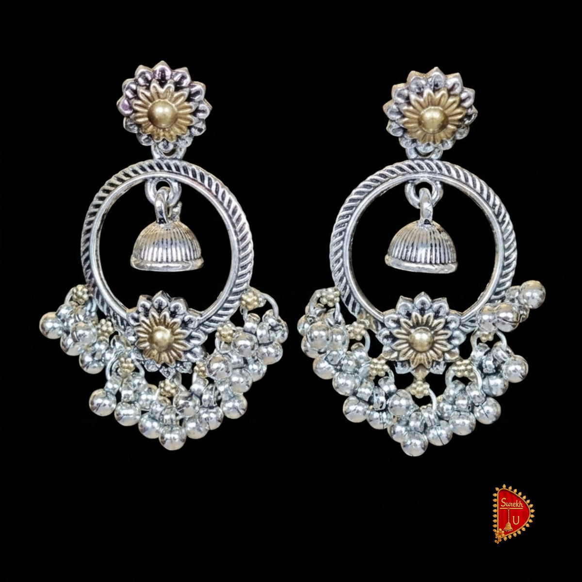 Oxidised Floral Bell Round Latkan