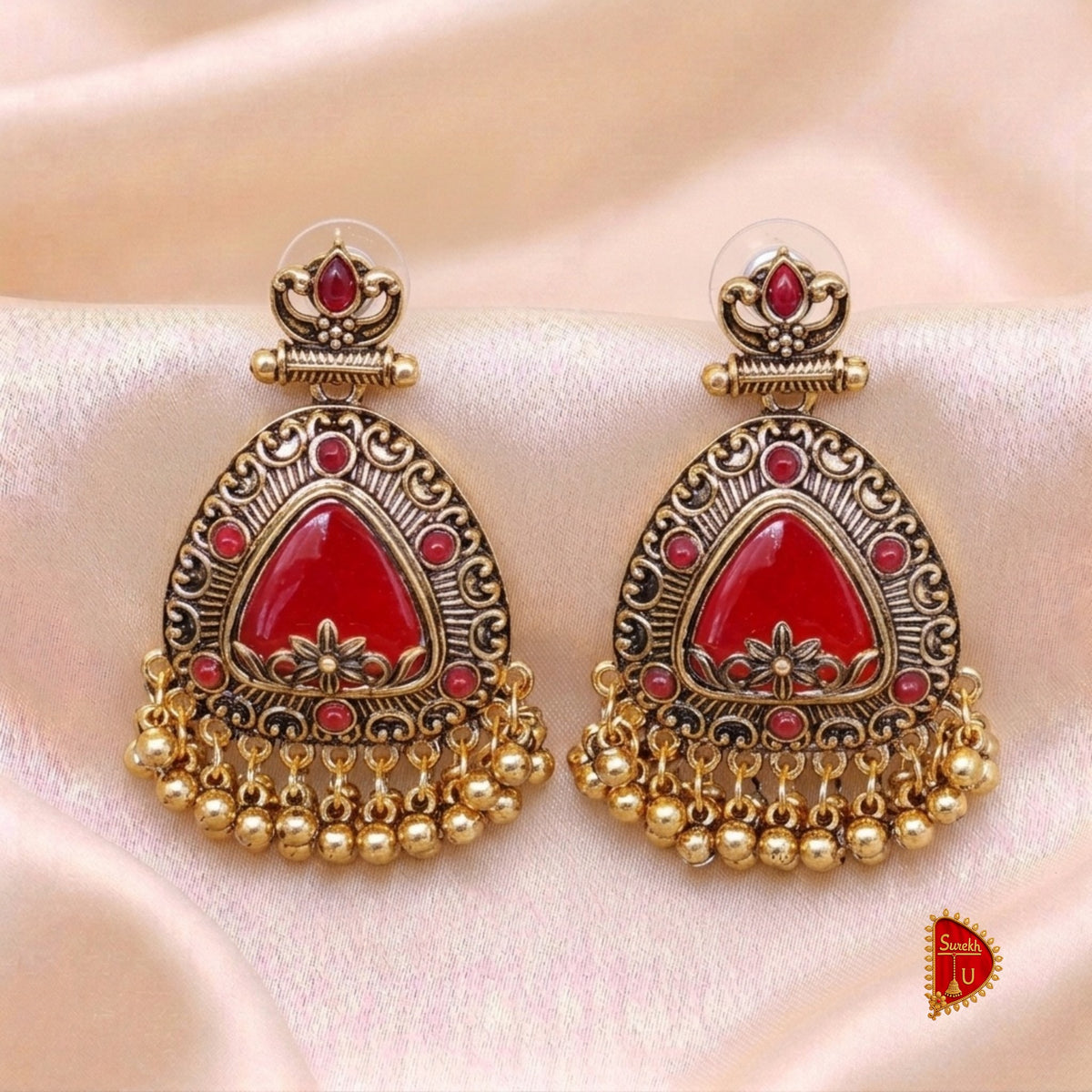 Red Golden Ghungroo Chandbali