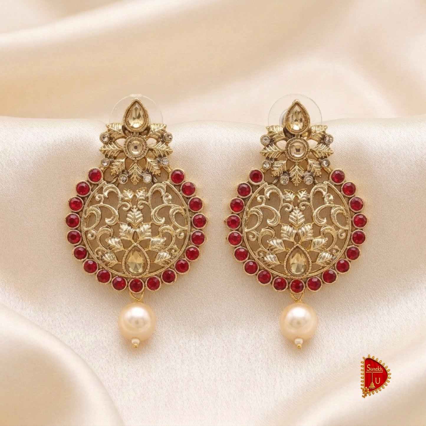 Red Rosegold Floral Chandbali