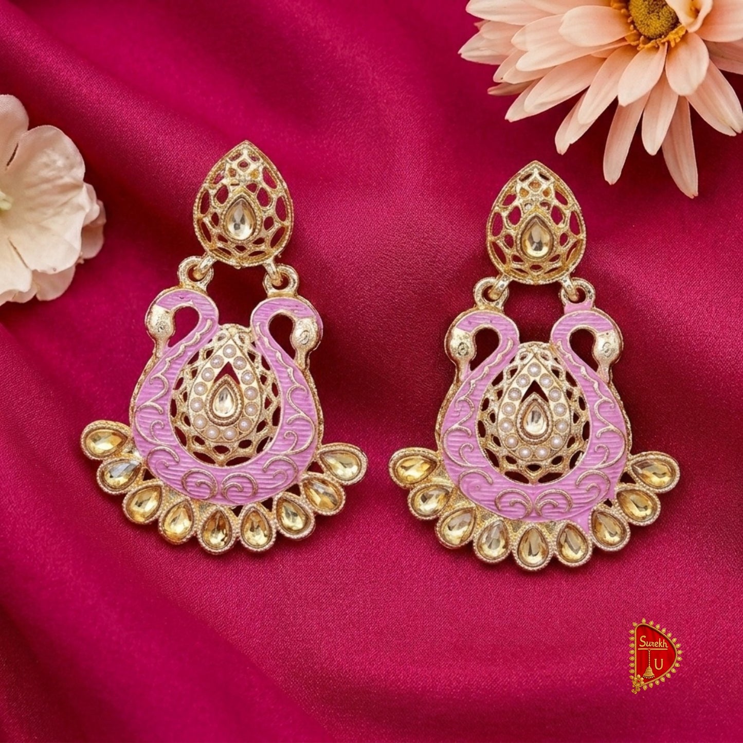 Pink Peacock Rosegold Chandbali