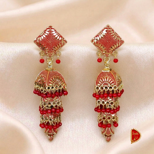 Red Multilayered Jhumki