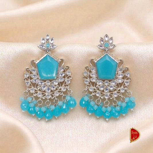 Sky Blue Floral Silver Chandbali
