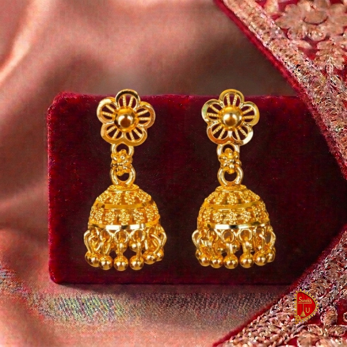 Maharshtrian Golden Floral small Jhumki