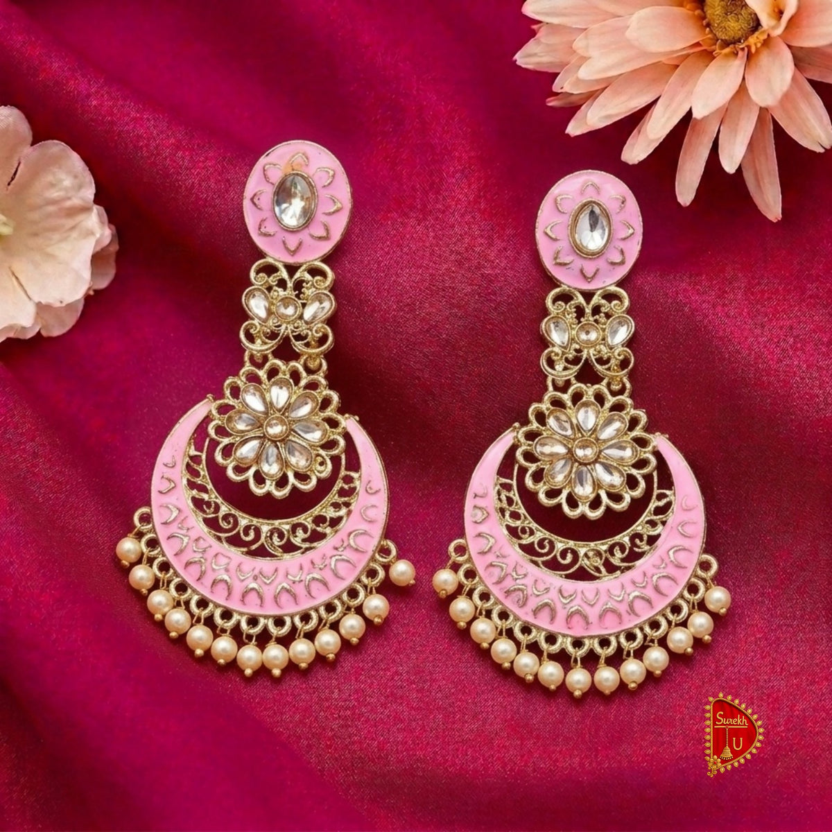 Pink Royal Latkan Floral Chandbali