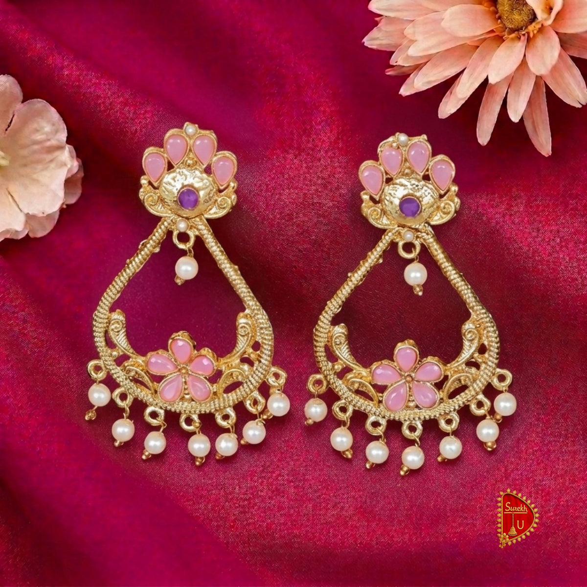 Golden Baby Pink Chandbali