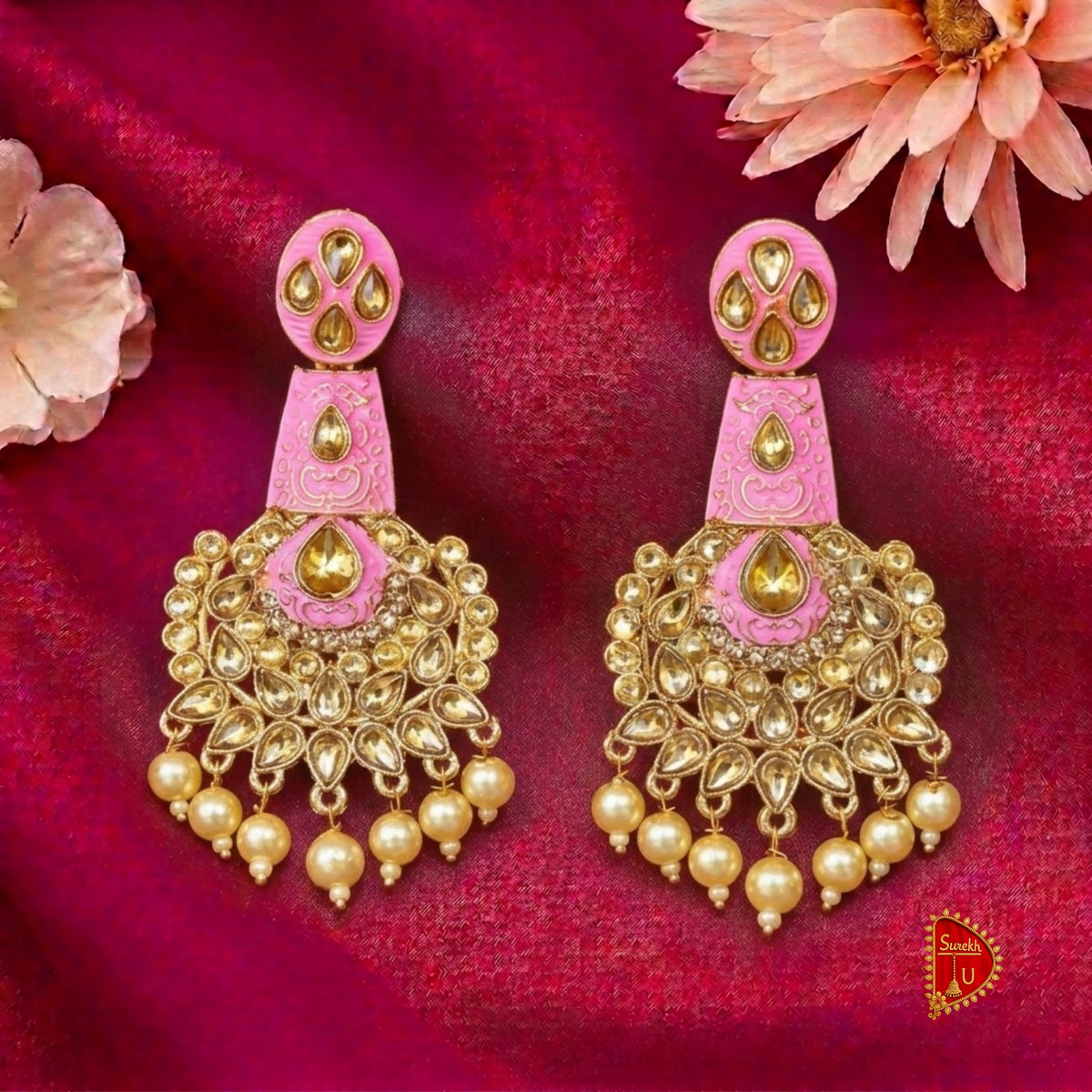Pink Royal Stones Latkan Chandbali