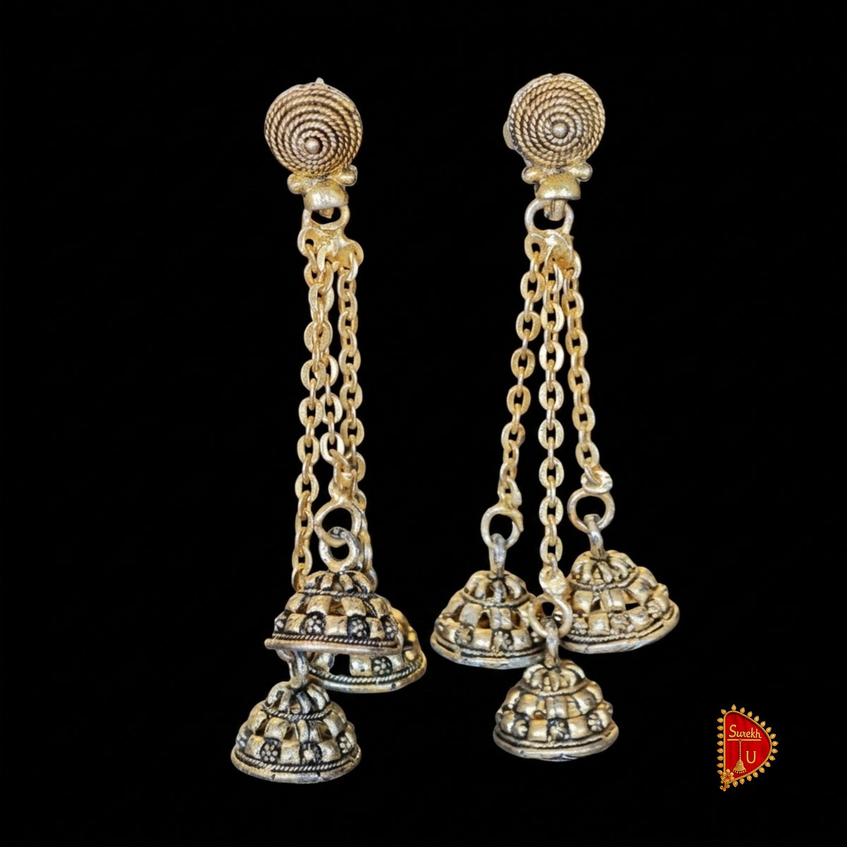 Rustic Golden Oxidised Latkan Jhumkis
