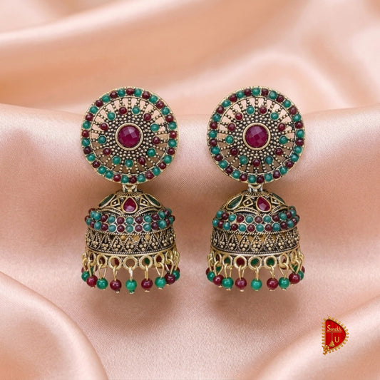 Antique Green Maroon Jhumki