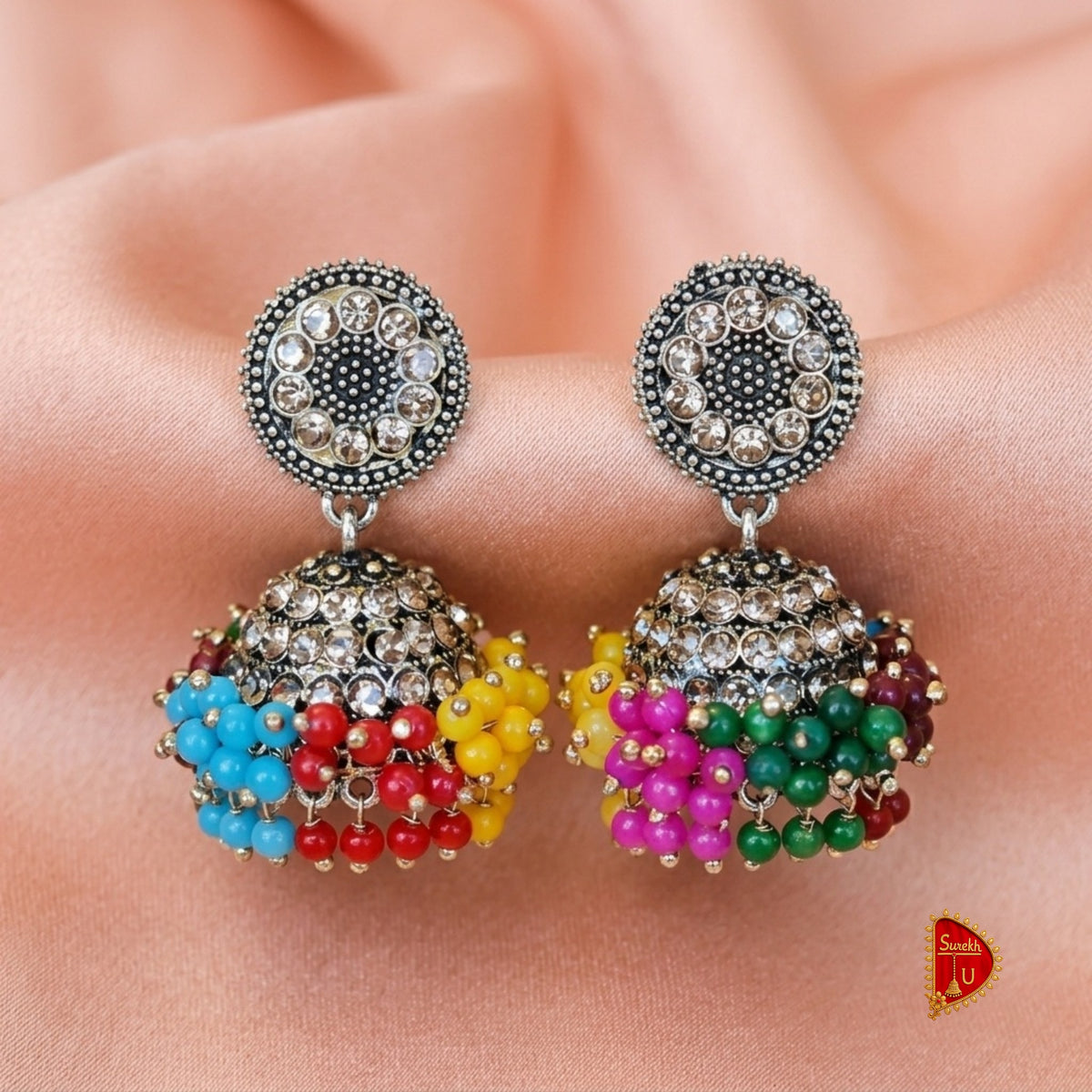 Multicoloured Round Jhumki medium