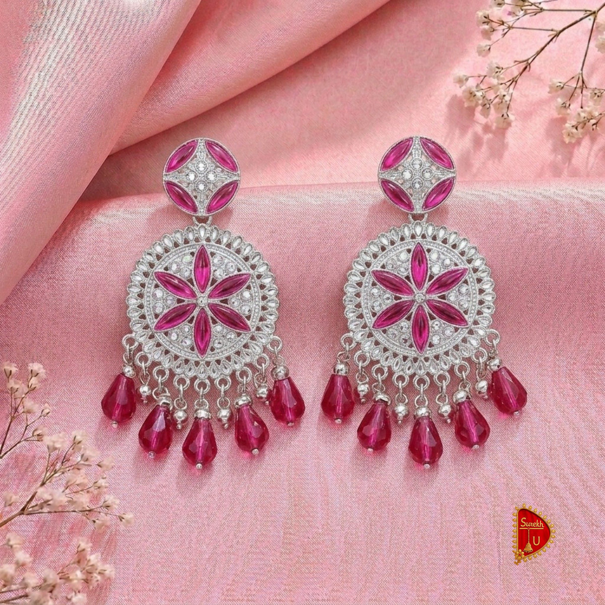 Pink Silver Floral Latkan