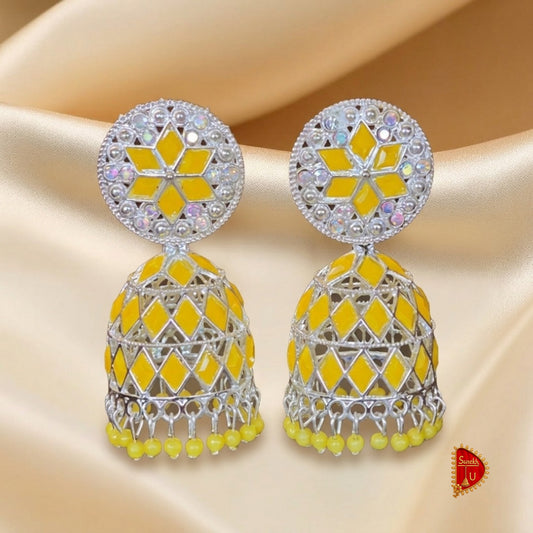 Yellow Silver Jhumki