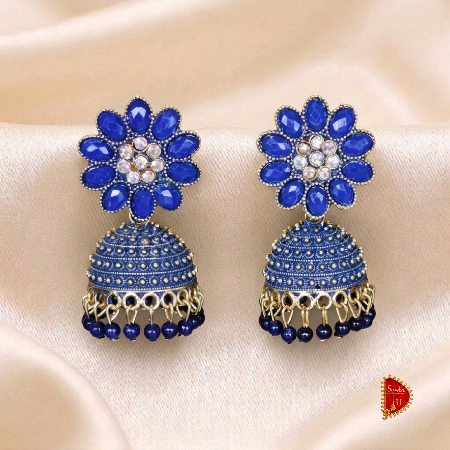 Royal Blue vibrant Floral Jhumki