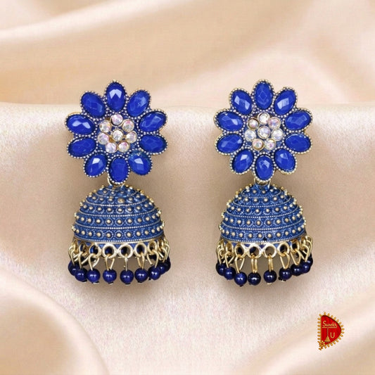 Royal Blue vibrant Floral Jhumki