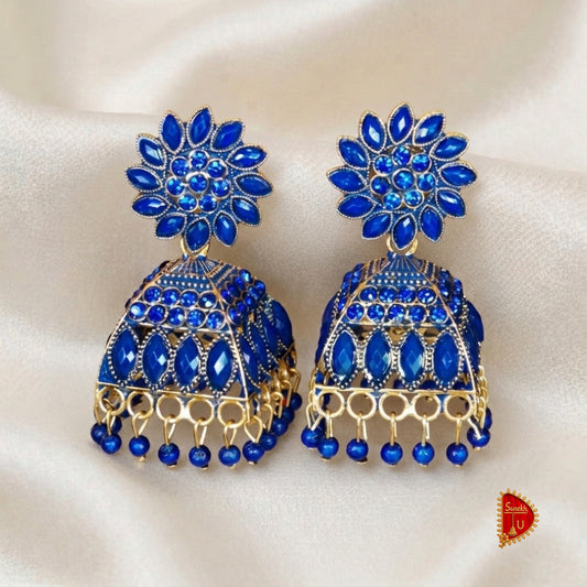 Royal Blue Floral Stones Jhumki