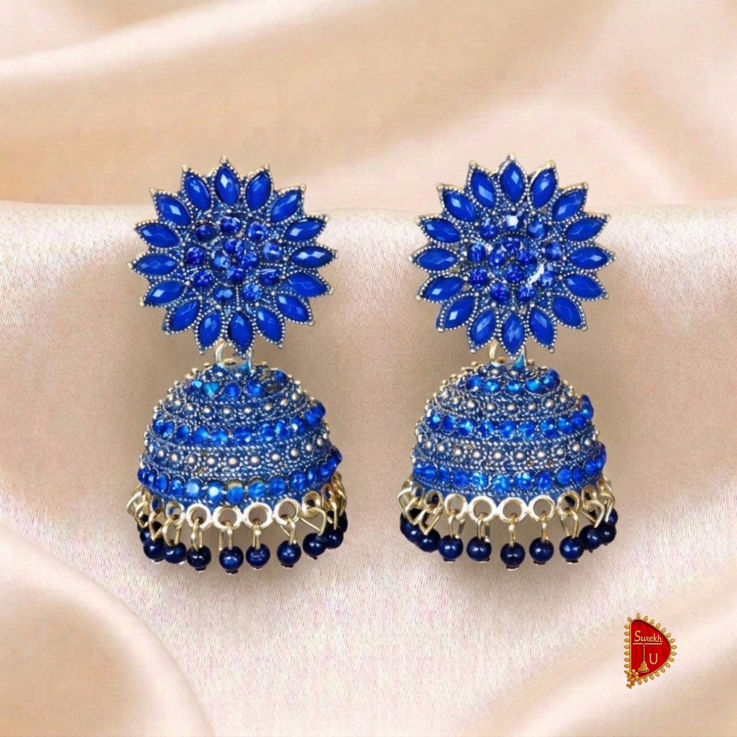 Royal Rich Blue Floral Jhumki