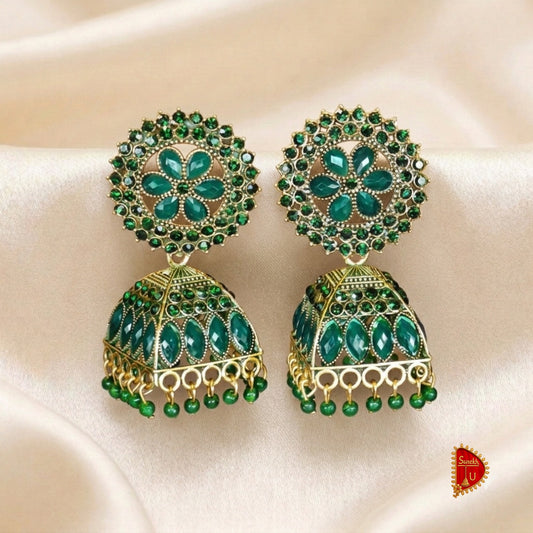 Rich Bottle Green Floral Jhumki