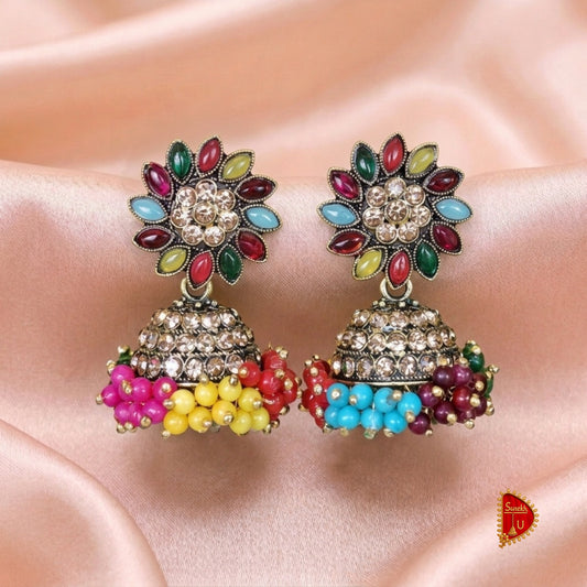 Multicoloured Floral chakri Jhumki