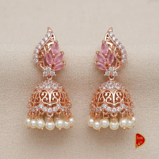 Peach Intricate Leaf shaped Jhumki