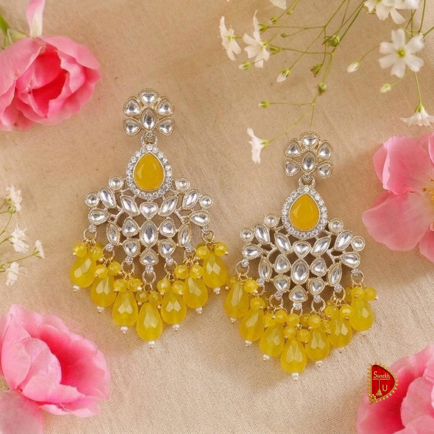 Yellow Kundan Chandbali