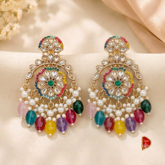 Multicoloured Floral Stones Chandbali