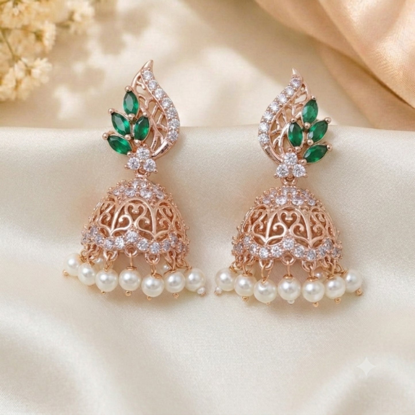 Intricate AD Green Leaves Jhumki