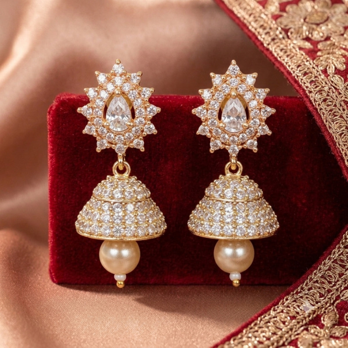 Silver Stones Golden base Jhumki