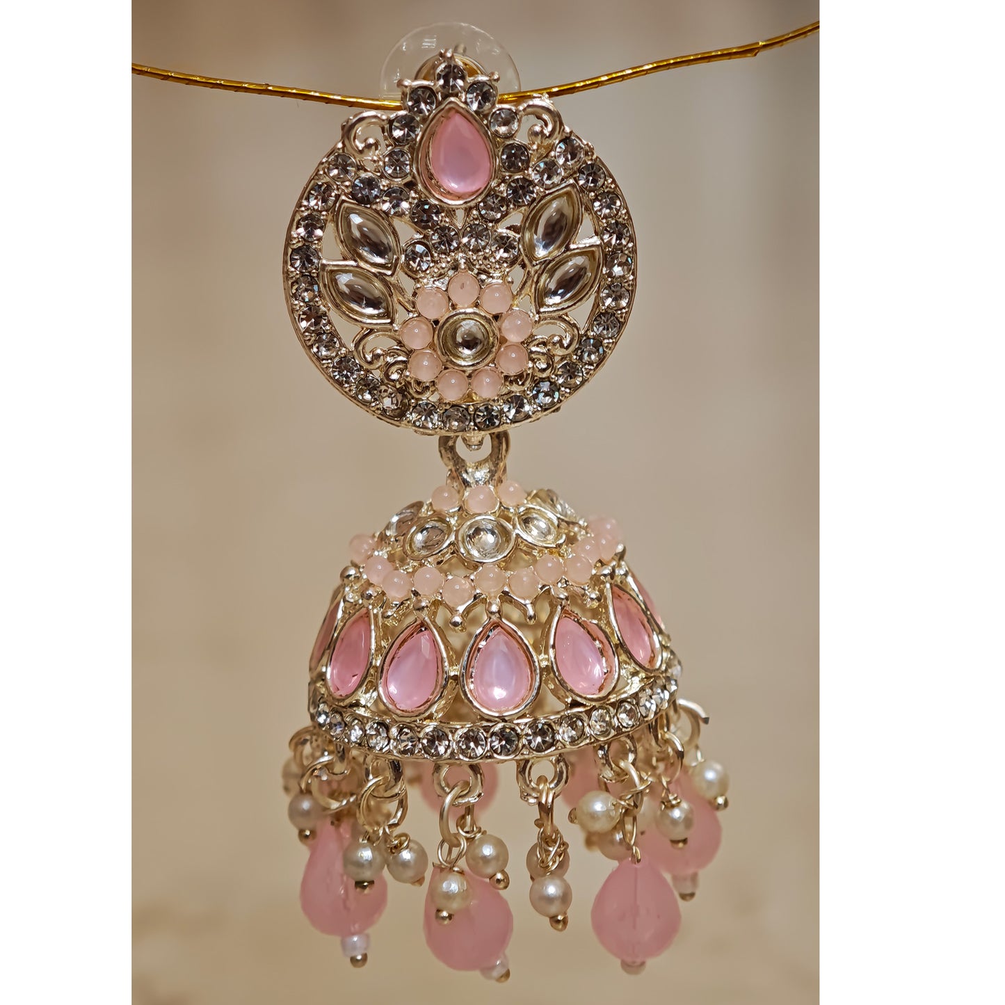 Baby Pink Silver Kundan Styled Stone Jhumki