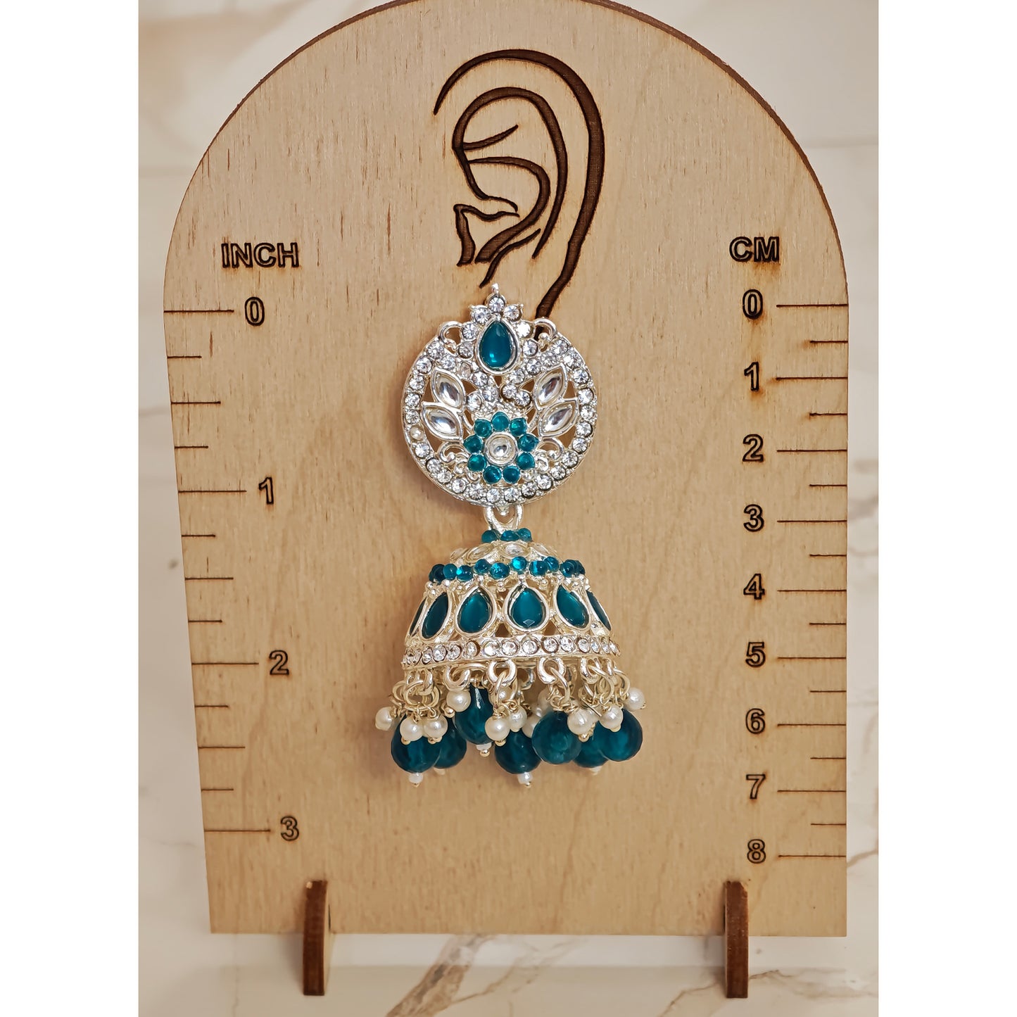 Peacock Green Silver Kundan Styled Stone Jhumki