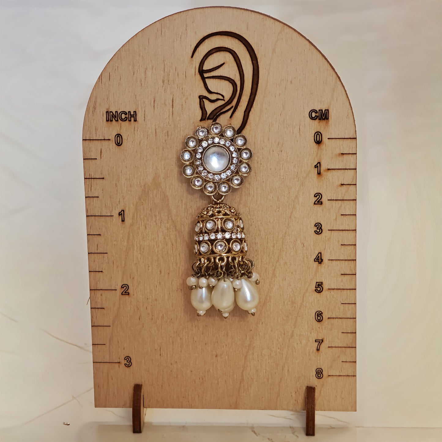 Kundan Pearl Floral Antique Gold Jhumki