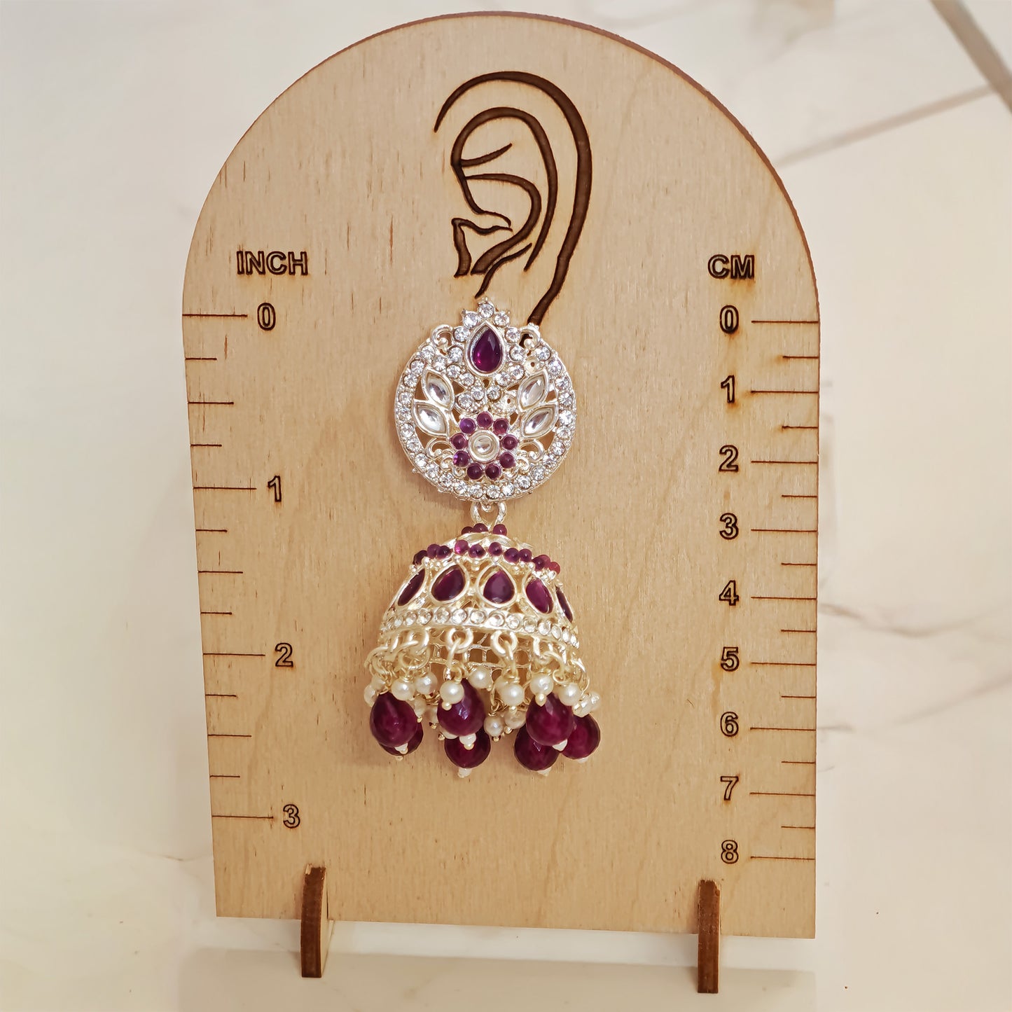 Magenta Silver Kundan Styled Stone Jhumki