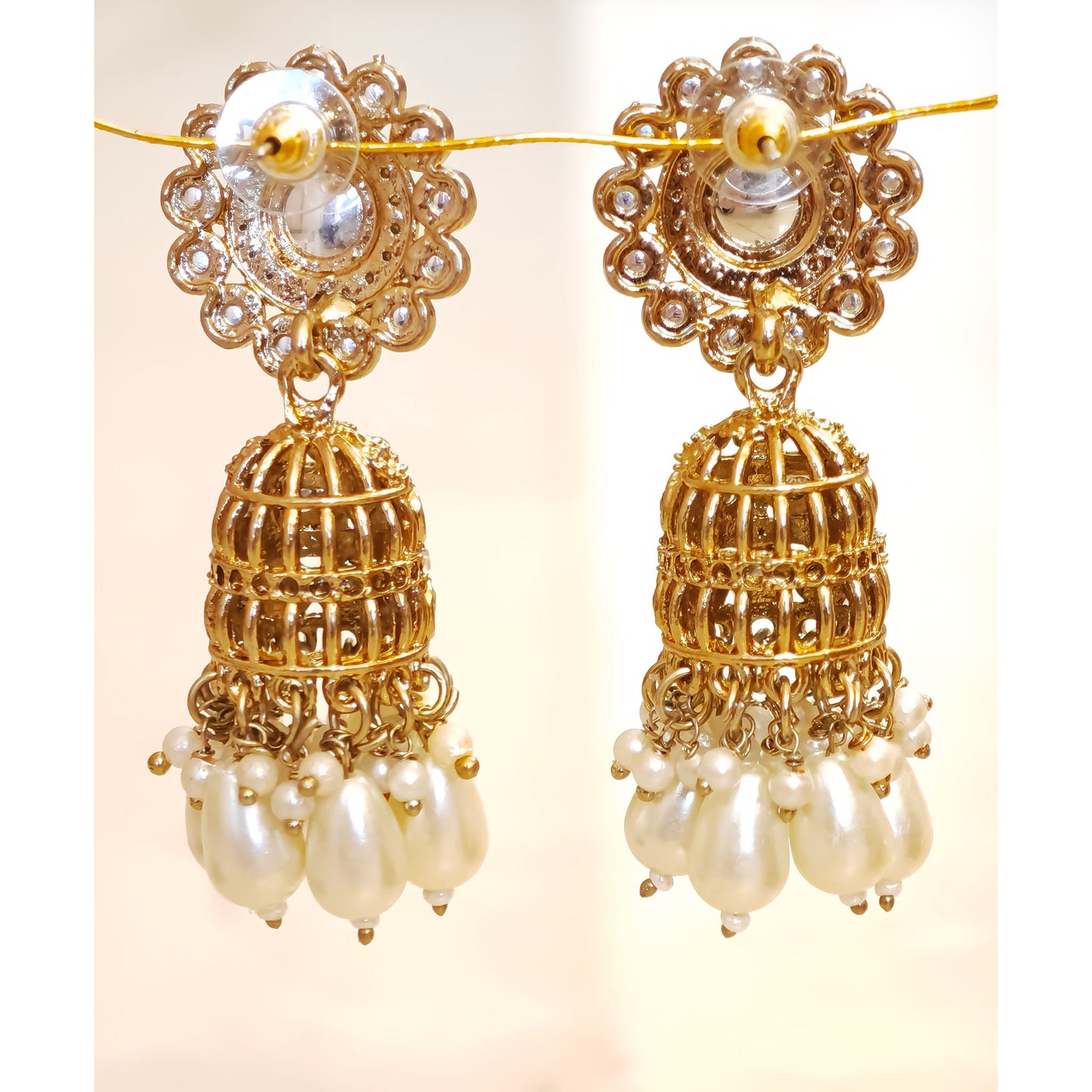 Kundan Pearl Floral Antique Gold Jhumki