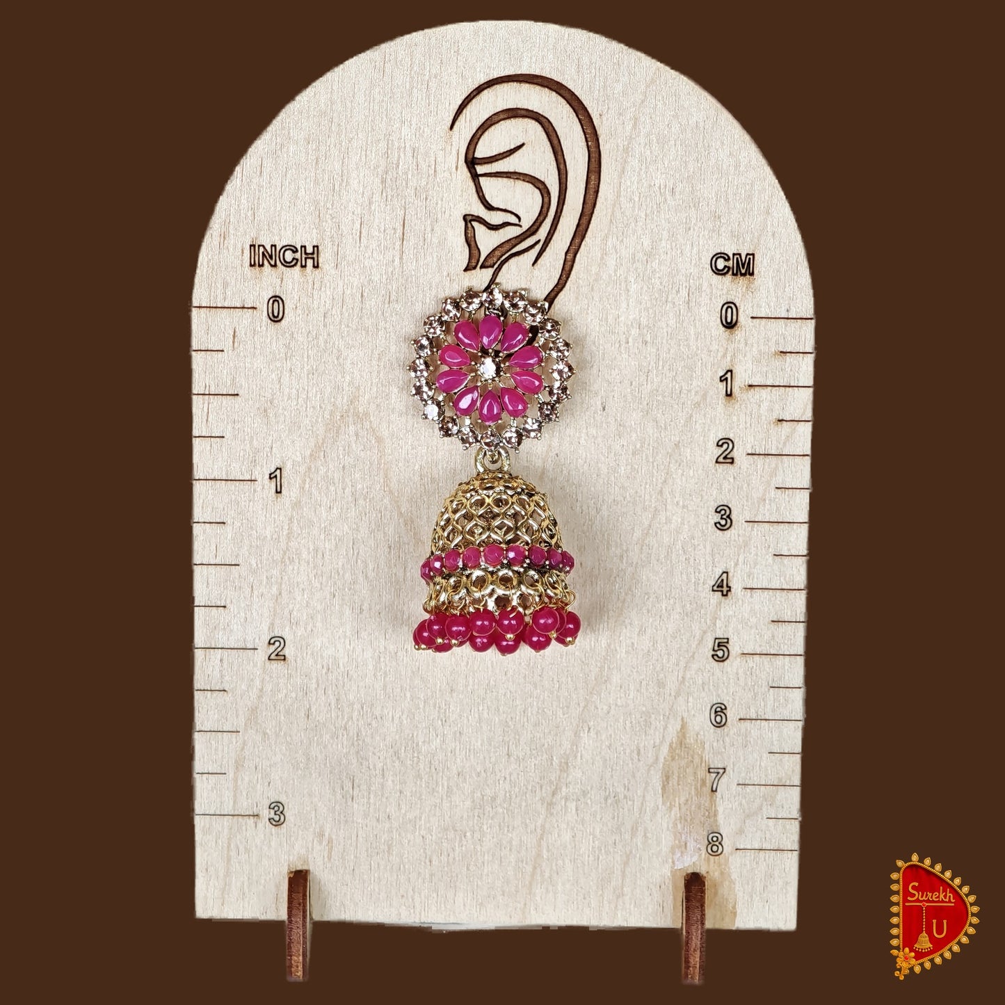 Pink Rosegold Floral Jaali Jhumki
