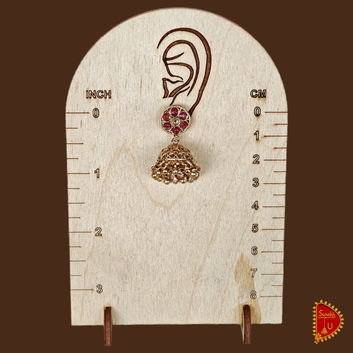 Rani Pink Golden Floral Jhumki medium