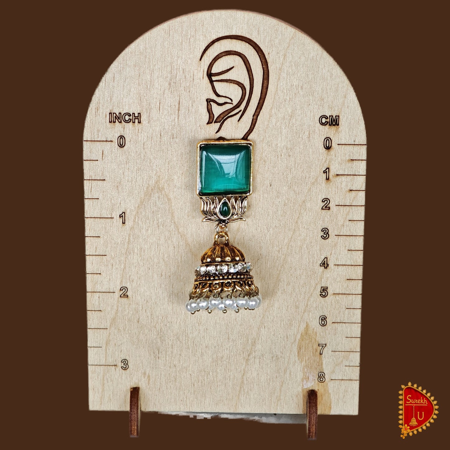 Bottle Green Square Lotus Jhumki