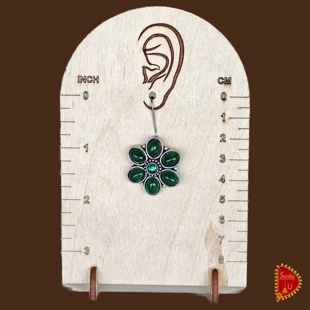 Bottle Green Stud Floral Dangler