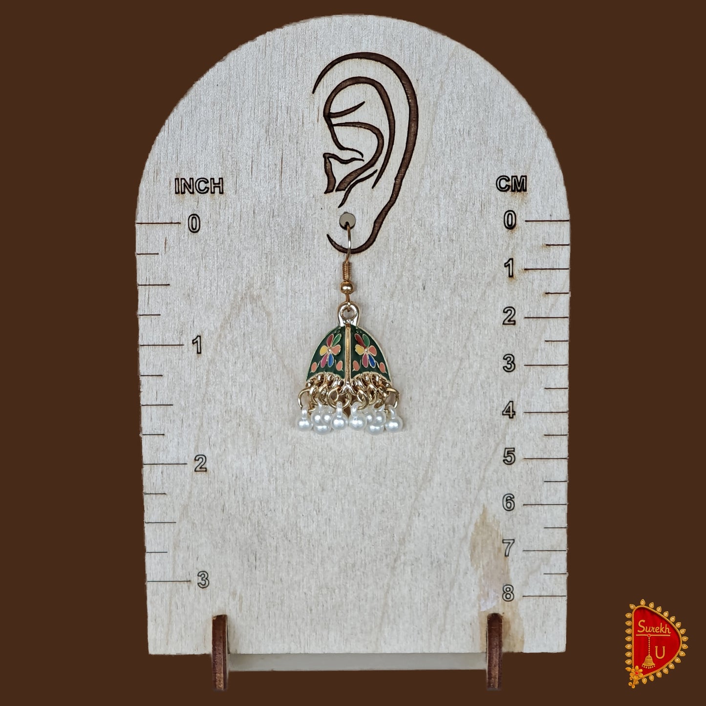 Bottle Green Meenakari medium Jhumki