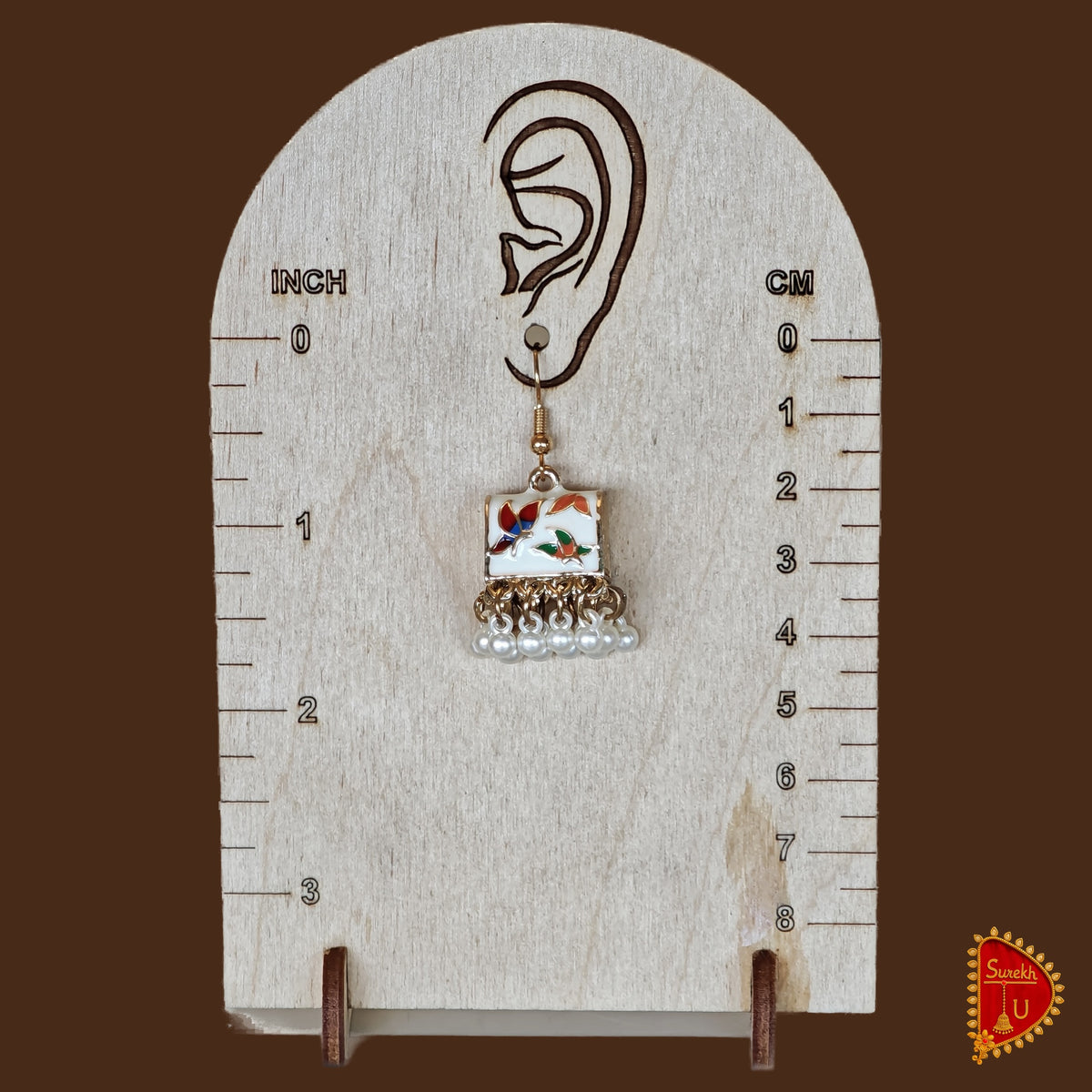 White Meenakari medium Jhumki
