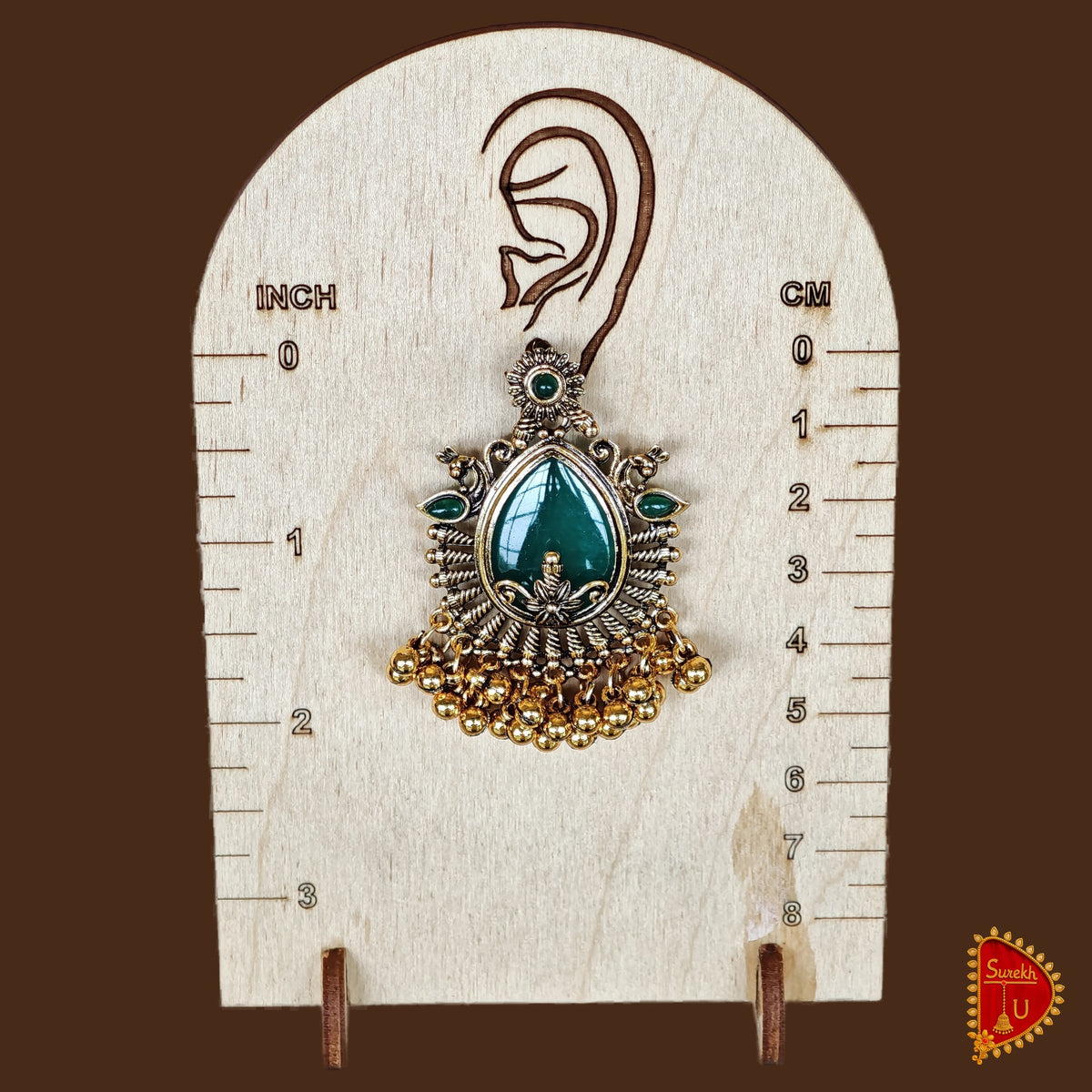 Kashmiri Bottle Green Peacock Chandbali
