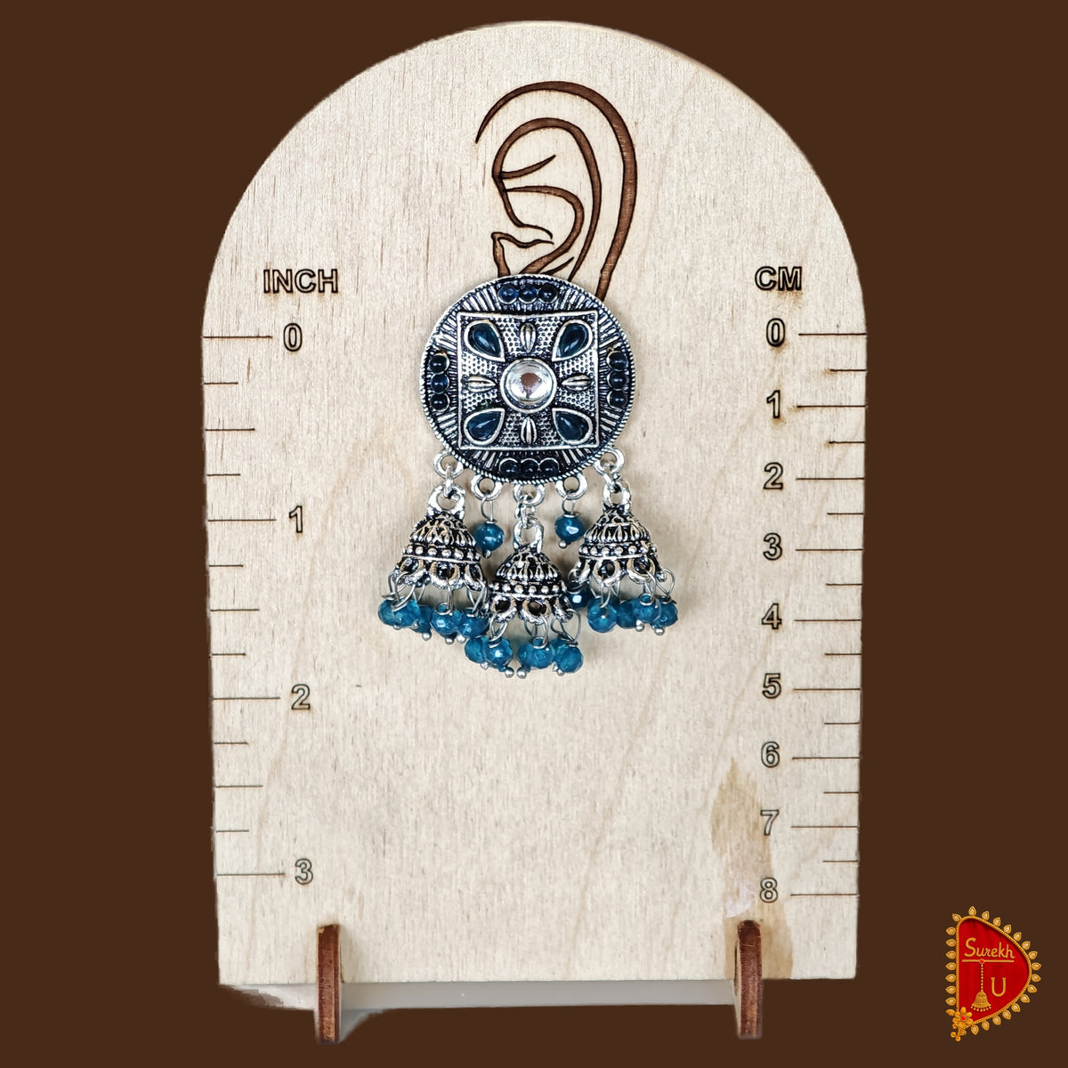 Rama Blue Oxidized Round Jhumki
