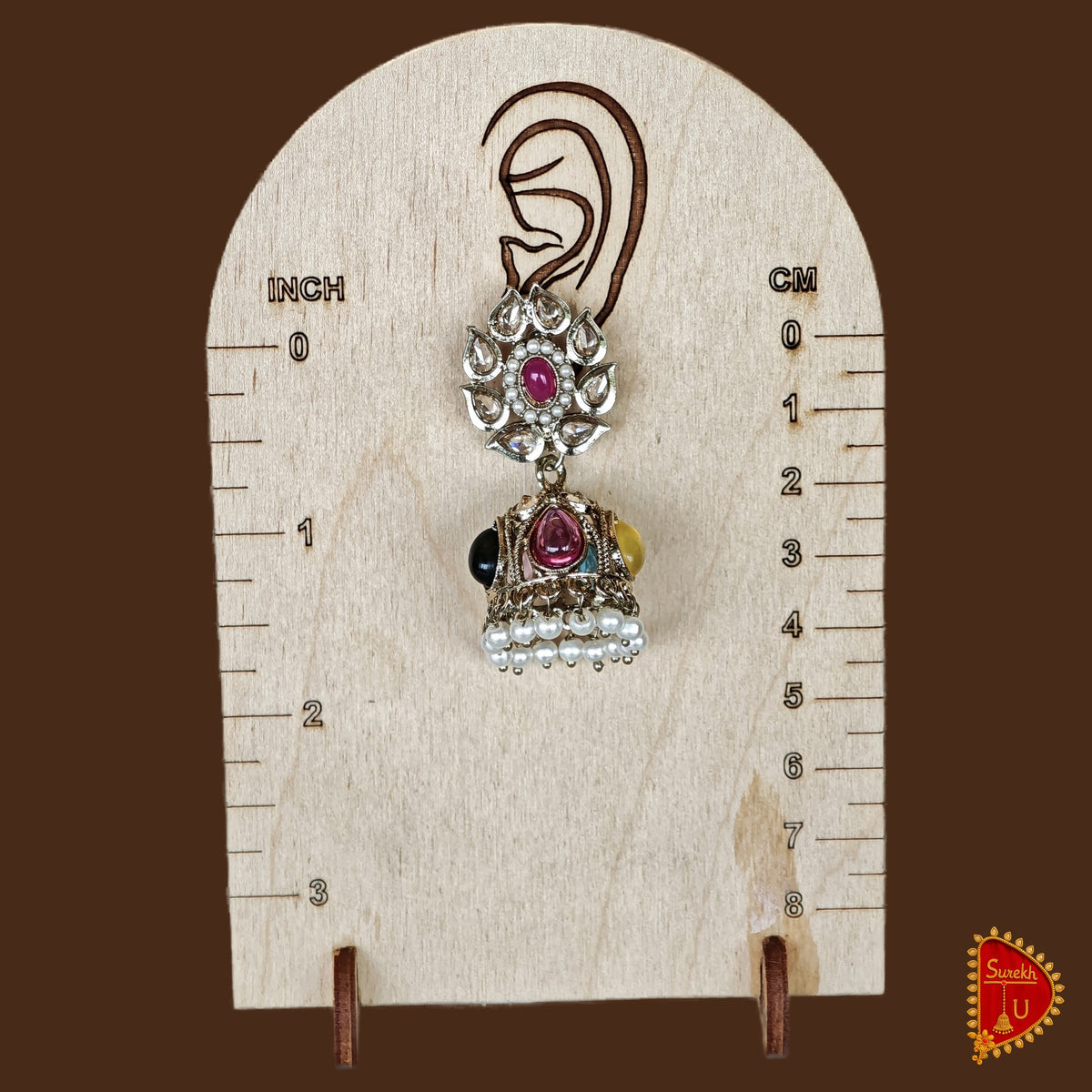Multicoloured Royal Pink Stud Jhumki