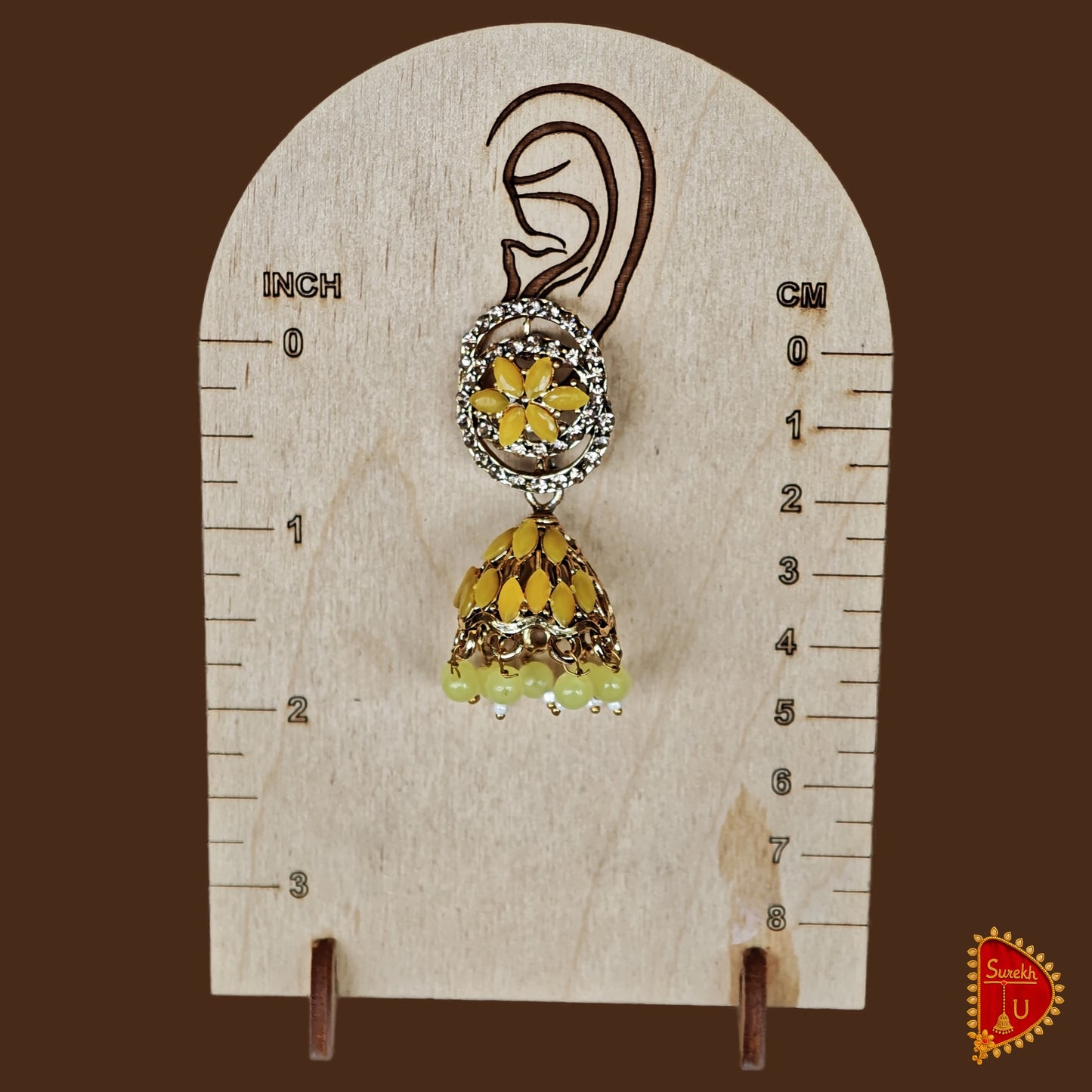Yellow Rosegold Stones Jhumki