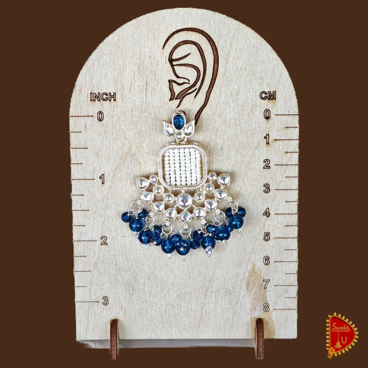 Rama Blue Moti Beads Chandbali