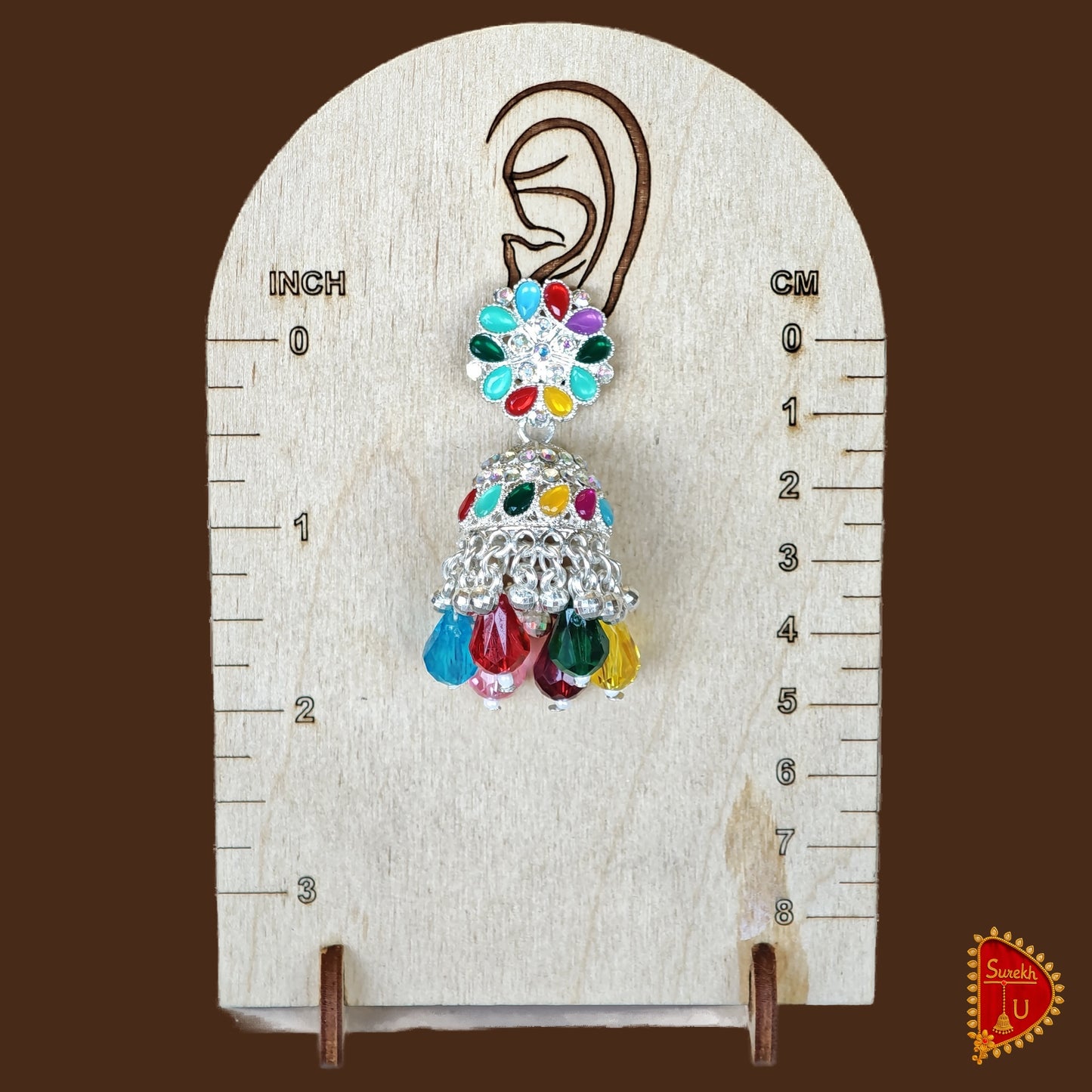 Multicoloured  Silver Floral Jhumki