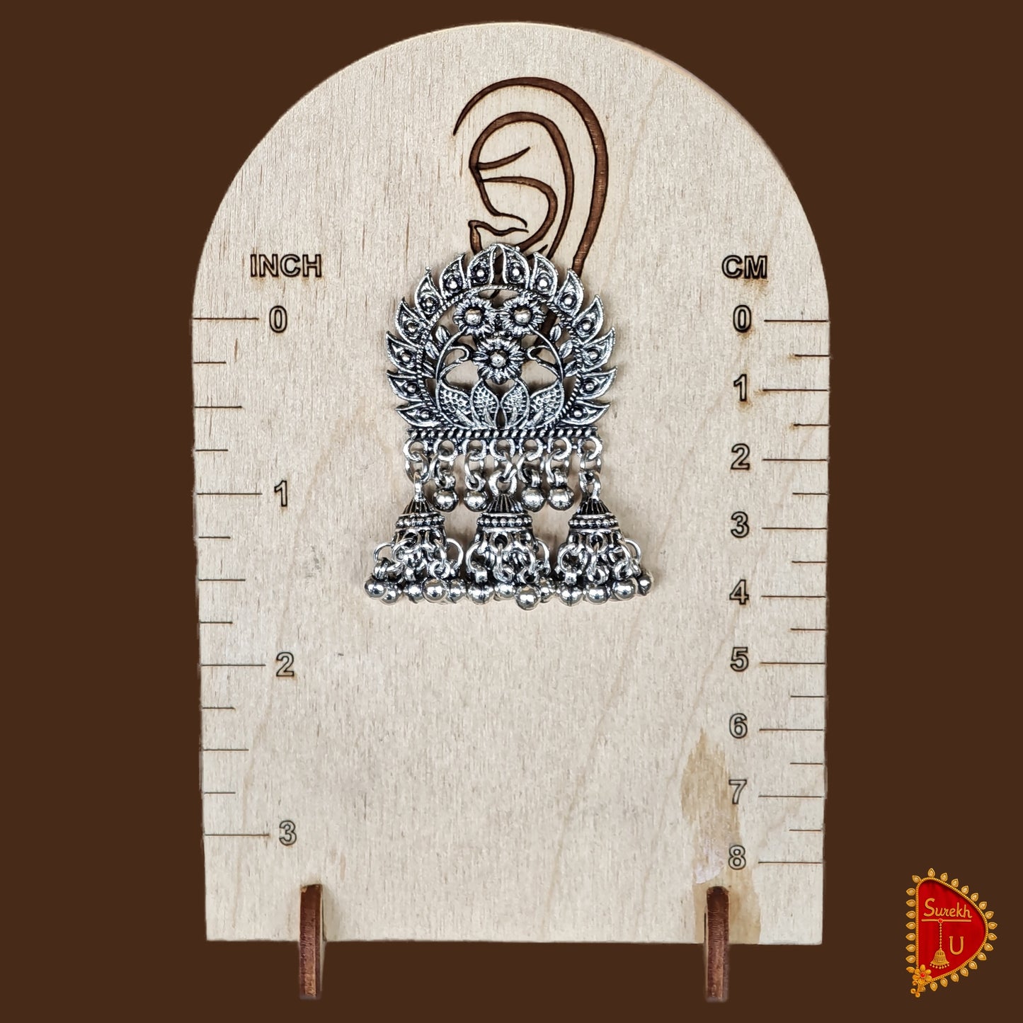 Oxidised Floral Tri Jhumkis
