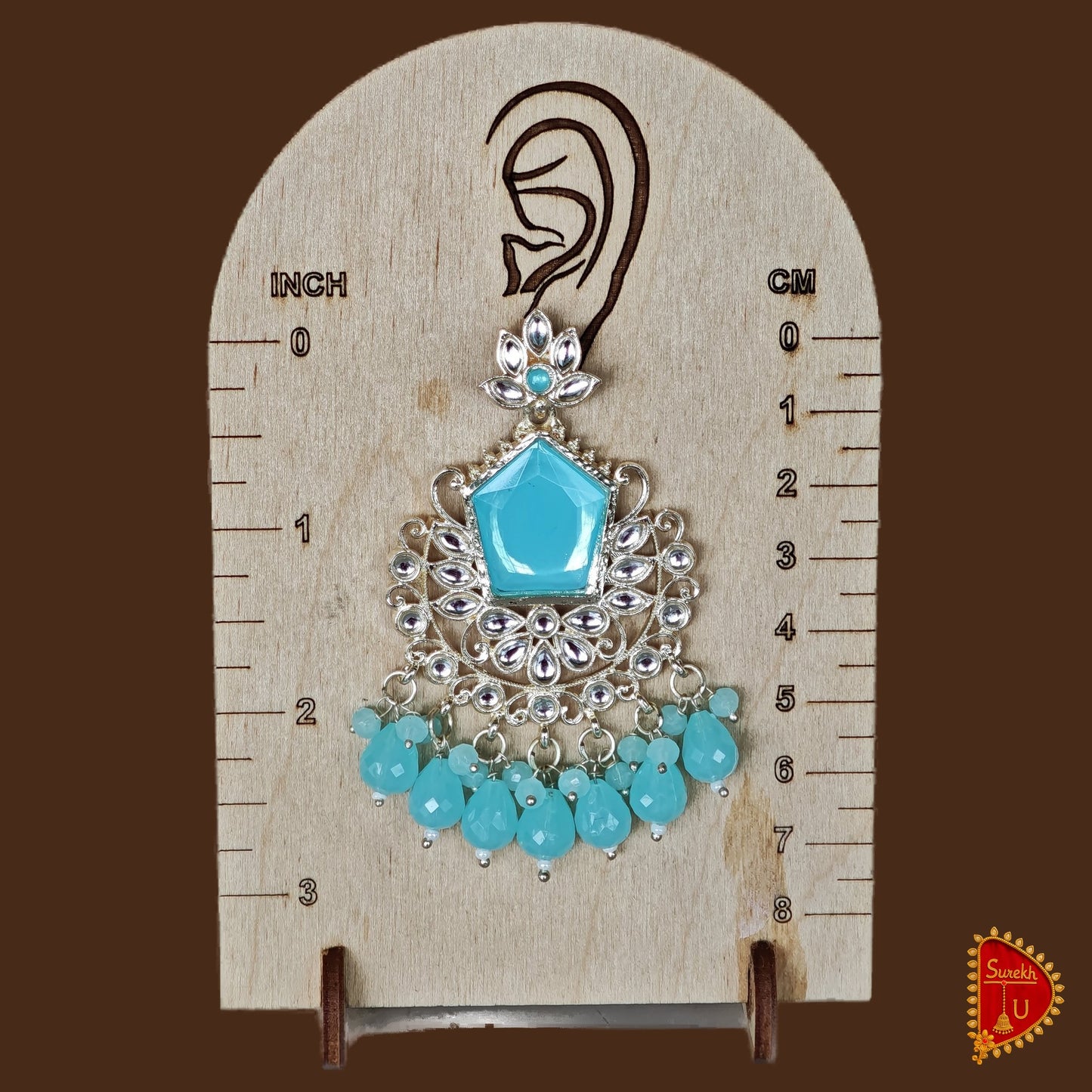 Sky Blue Floral Silver Chandbali